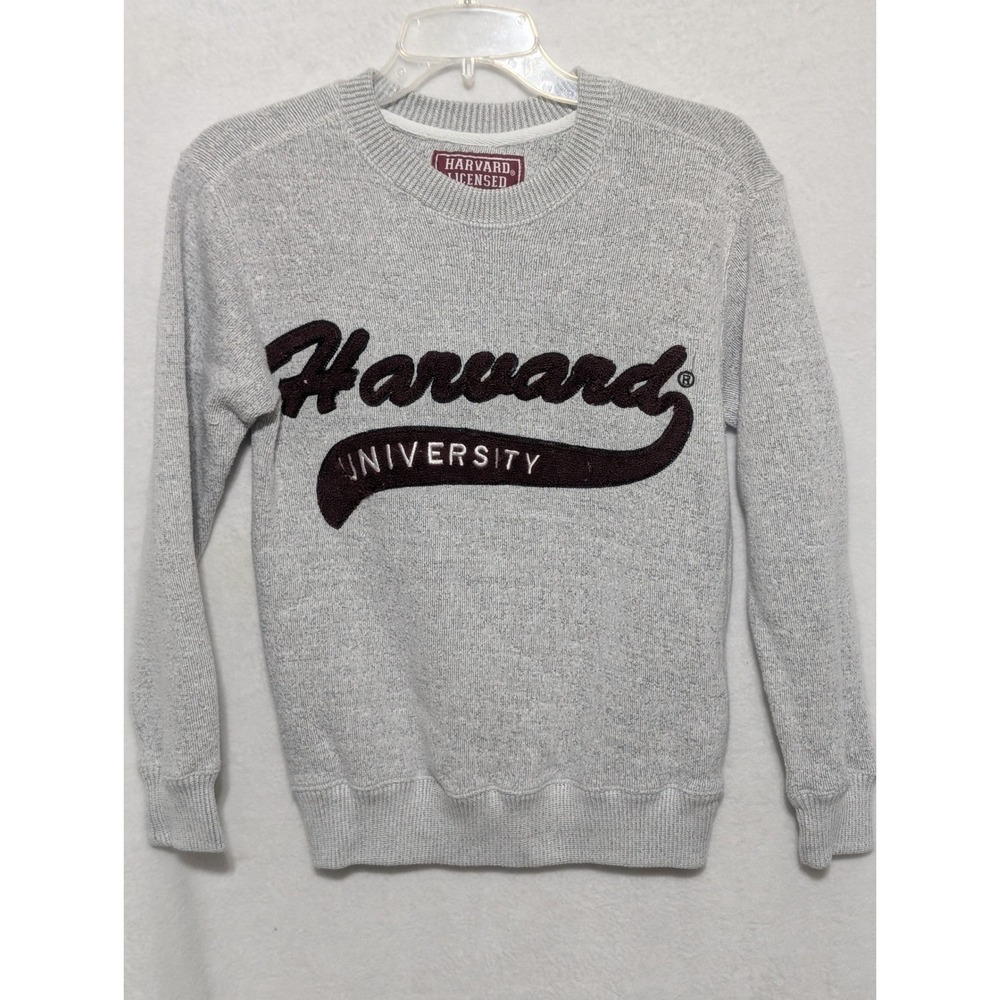 Harvard University Licensed Gear Gray Knit Crewneck Sweater XS Collegiate Logo